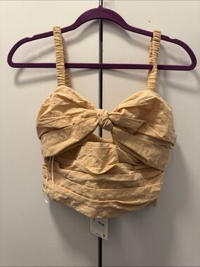 Zara tan Ruched Tie-Front Crop Top